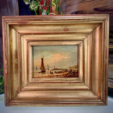 Huile sur bois, marine, retour de pêche. Tableau signé. 19ème siècle.