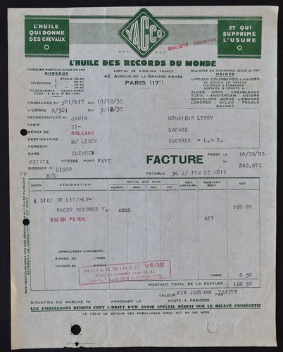 Facture paris 1935 yacco - facture,
