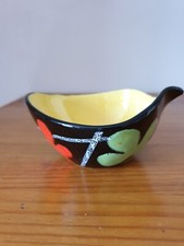 Coupelle années 70 céramique émaillée jaune et noire fait main 6x12 cm