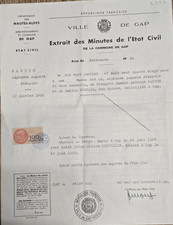 document ville gap, avec 1 timbres fiscal, 1958 rarisisme