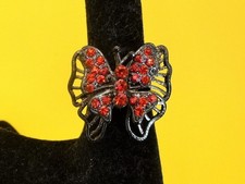 ? Bague Papillon en Métal Ajustable avec Strass Rouge- Neuf