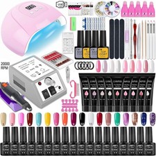 Kit Gel Ongles avec Lampe LED + Ponceuse Poly Gel Vernis UV Soak Off Manucure