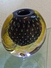 vase pâte de verre Soufflé Ambre Jaune Et Noir Avec Inclusions De Bulles 