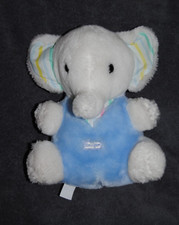 🍀Peluche Doudou Elephant BOULGOM Bleu Blanc Yeux Durs Vintage 25 Cm TTBE
