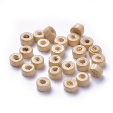 Lot de 100 perles beiges rondes et plates Heishi en bois diamètre 6mm, rondelles