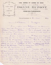 02 AISNE FERE EN TARDENOIS, negociant, Donne Dupont 1919 vins, sirops