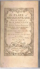 SHAKESPEARE - THE PLAYS OF SHAKESPEARE DR.S. JOHNSON 1771 - LIVRE ANCIEN RARE