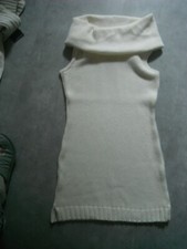  ROBE PULL TRICOT  EPAIS COL TOMBANT BLANC CASSE 
