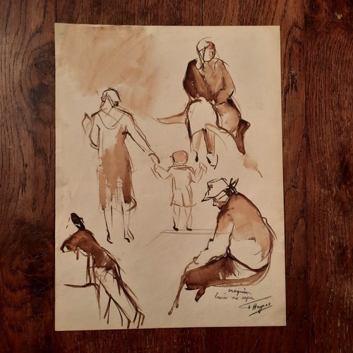 Dessin ancien lavis portrait - ancien,