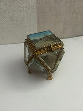 Boite Coffre à bijoux verre biseauté gravé laiton doré  Napoléon III