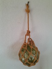 JOLIE ANCIENNE BOULE de FLOTTEUR de FILET de Pêche couleur VERTE  filet CORDE