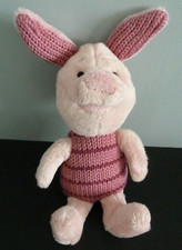 Z9. DOUDOU PELUCHE DISNEY NICOTOY PORCINET ROSE  TRICOT LAINE RAYE BILLES NEUF*