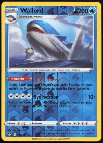 Carte pokémon wailord - wailord, 032/185