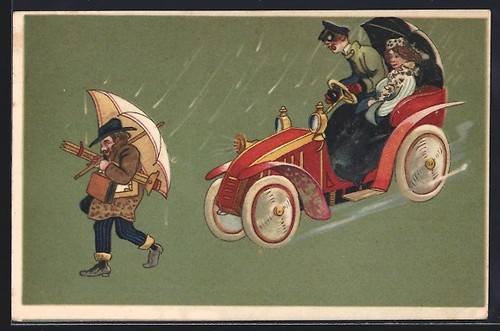 Lithographie voiture capote - lithographie,
