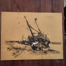 Gouache Bateau Yves Ganne Fond D'atelier