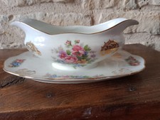 FOËCY cher SAUCIER SAUCIERE Bouquet fleurs Dorure Porcelaine Pâte Emaux LIMOGES