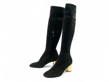 BOTTES LOUIS VUITTON A TALONS DORES EN VEAU VELOURS NOIR 39 HIGH BOOTS 1500€