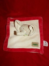 Doudou Bengy Eléphant Plat Gris Beige Bord Rouge Jungle
