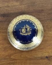 sublime boite en porcelaine bleu et doré signé Limoges rangement bijoux