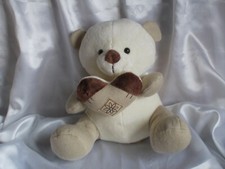 Doudou peluche ours blanc assis, coeur, Aubert