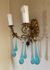 Petite applique murale pampilles gouttes bleu fleurs verre MURANO
