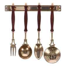 Ensemble De 4 Cuillères Outils De Cuisine En Laiton Et Bois Avec Support Mural