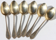 6 CUILLERES A MOKA EN ARGENT VERMEILLÉ  - POINCON MINERVE - 104,8 g - L. 12 cm