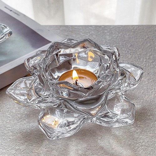 Bougeoir forme lotus verre - bougeoir,