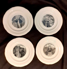 4 assiettes à dessert anciennes parlantes à devinette en faïence de Gien