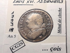 Louis XVI 12 Deniers 1793 Marseille An 5 François Métal de cloche