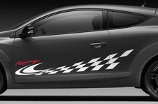 BANDES DAMIER RACING POUR MEGANE POLO GOLF CLIO AUTOCOLLANT STICKER BLANC BD513)