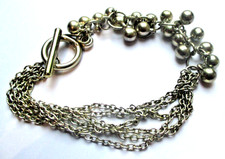 Bracelet couleur argent 4 rangs chaines perles couleur argent bijou vintage 258