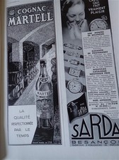 WORTH + cravate SPHINX + Cognac MARTELL + montre SARDA pub ILLUSTRATION 1934 eb