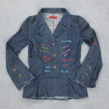 Veste Jean Slim Broderies Vintage Y2K Levi's Femme XS Bleu Indigo Coton