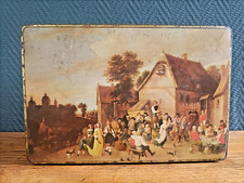Boîte à Biscuits Vintage en Métal avec serrure- Scène Fête Villageoise Flamande