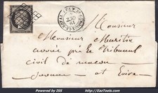 FRANCE CERES N° 3 SUR LETTRE GRILLE + CAD T15 ST GENGOUX LE ROYAL DU 19/10/1849