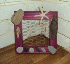 PETIT PORTE PHOTO PELE MELE BOIS FLOTTE GALETS GRILLAGE