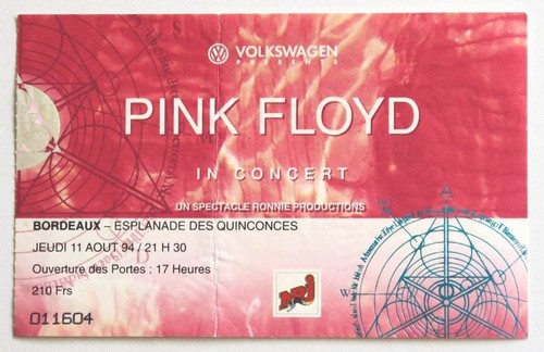 Pink floyd billet ticket - billet, stub