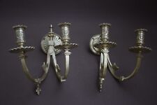 Paire d'appliques à gaz puis électriques en laiton à 2 feux , début XXème siècle