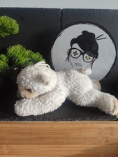 doudou peluche mouton couché blanc beige suspendable laine marron Ancien Dd03590