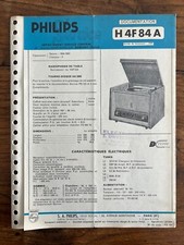 Documentation PHILIPS SERVICE - Radiophono Tourne Disque H 4F 84 A Vintage 1959
