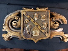 Element Boiseries Procession ? Blason Eveque ? Sculpture Polychrome Dorée XVIIe