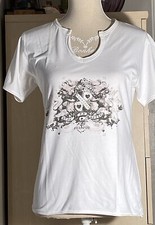 PASCAL MORABITO JOLI TOP T SHIRT V T40 BLANC DECOR TAUPE STRASS LOVE STORY