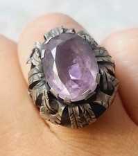 Ancienne Bague Ajouree Argent Massif Amethyste Taille 59