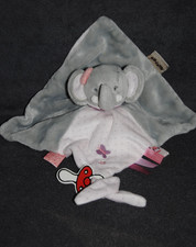 ?Doudou Plat Elephant NATTOU Adele & Valentin Gris Papillon Rose Attache Tétine