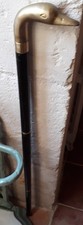 Vintage Ancienne Canne Tête Canard Pommeau Laiton Bois Marche