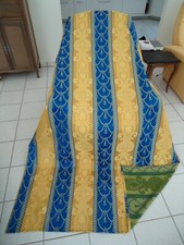 TISSU AMEUBLEMENT JACQUARD DAMASSE BLEU OR RIDEAU NAPPE