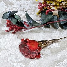 Broche À Chapeau Ou Revers De Veste Rose Naturalisée Sous Résine Vintage 90x30mm