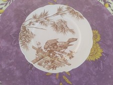Biscuitier Plat Sur Pied Faience Longwy Modèle Oiseaux Bambous Rose/Sépia 22,5cm