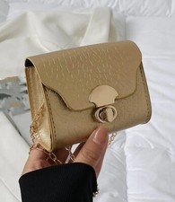 Sac À Main À Bandoulière Doré Or Jaune En Similicuir Femme Style Croco Mode FR